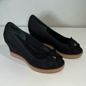 Tory Burch Black Wedges with Gold Detail
